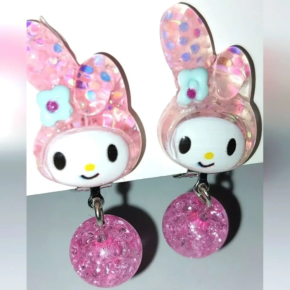 Pink Bunny Beautiful fashion clip-on kids earrings